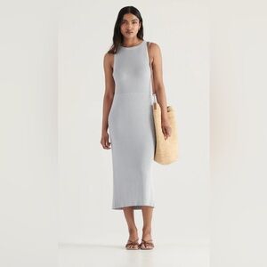 ZARA Sz M Melange Midi Shift Dress Ribbed Jersey Knit Round Neck Sleeveless